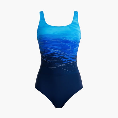 Women's Ombre Swimsuit Round Neck Striped Back One Piece - Fashinoza