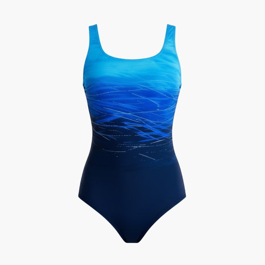 Women's Ombre Swimsuit Round Neck Striped Back One Piece - Fashinoza