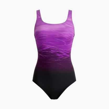 Women's Ombre Swimsuit Round Neck Striped Back One Piece