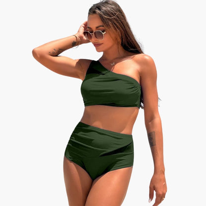Women's High-Waisted One-Shoulder Bikini Swimsuit