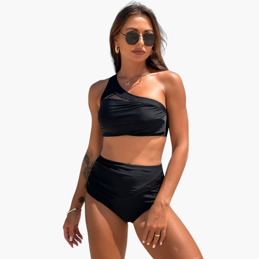 Women's High-Waisted One-Shoulder Bikini Swimsuit - Fashinoza