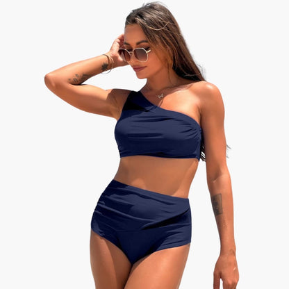 Women's High-Waisted One-Shoulder Bikini Swimsuit