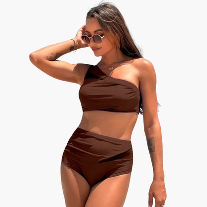 Women's High-Waisted One-Shoulder Bikini Swimsuit