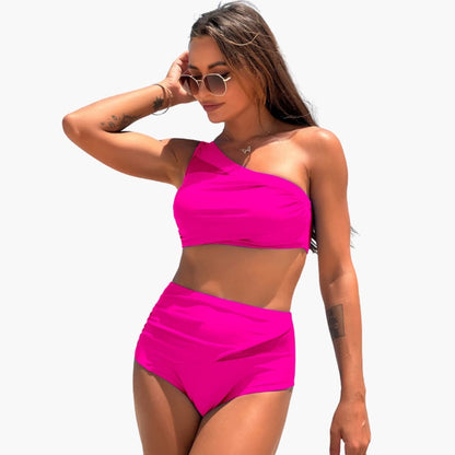 Women's High-Waisted One-Shoulder Bikini Swimsuit