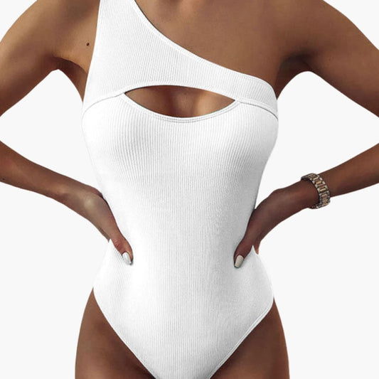 Women's One Shoulder Swimsuit Solid Color - Fashinoza