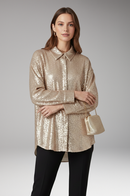Women's Sequined Blouse Oversized Structured