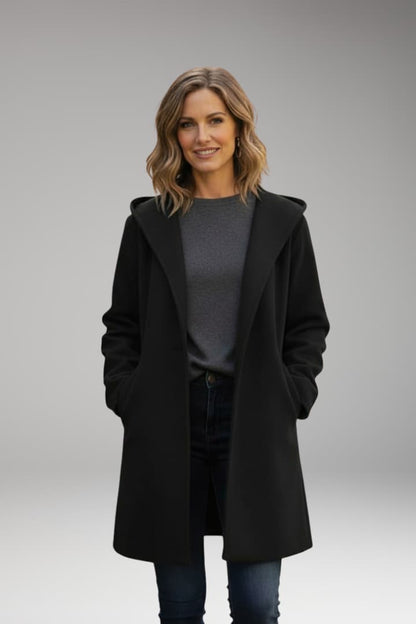 Women's Oversized Wool Coat Wide Lapel Hidden Closure