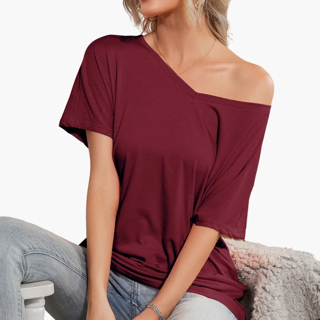Women's Short Sleeve T-Shirt Crew Neck Asymmetrical Hem - Fashinoza