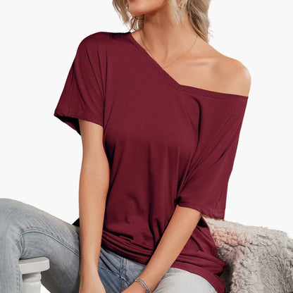 Women's Short Sleeve T-Shirt Crew Neck Asymmetrical Hem - Fashinoza