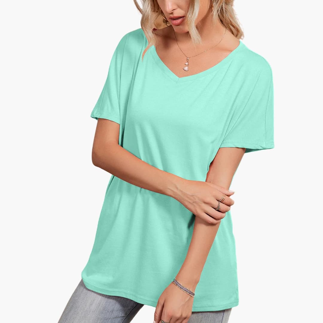 Women's Short Sleeve T-Shirt Crew Neck Asymmetrical Hem
