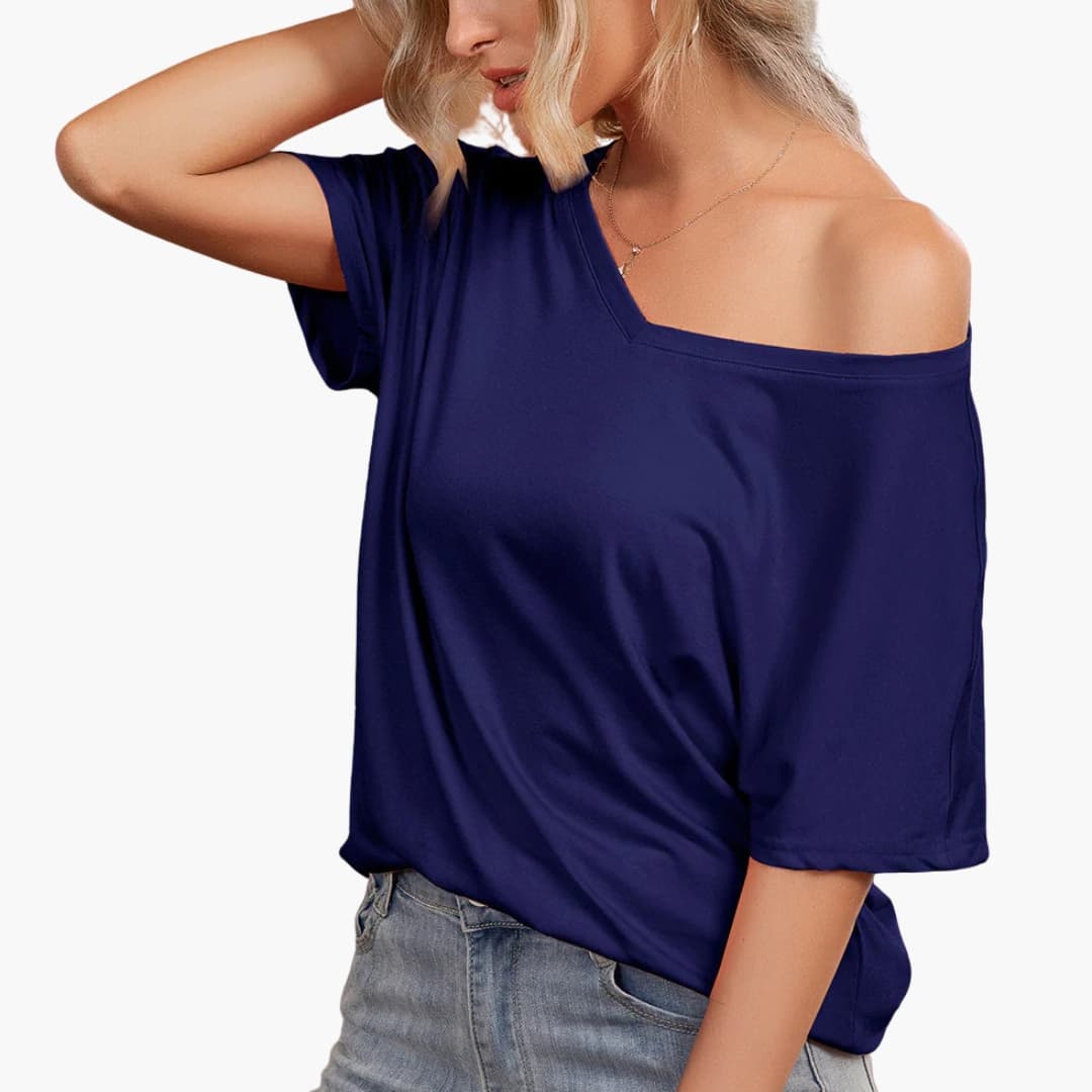 Women's Short Sleeve T-Shirt Crew Neck Asymmetrical Hem
