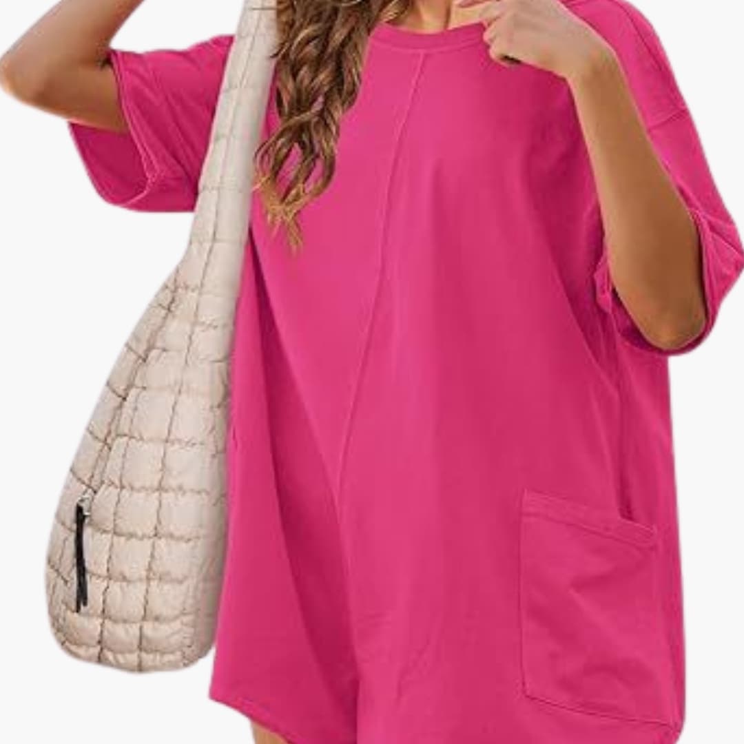 Women's Short Sleeve T-Shirt Dress Cotton Mini Pocket