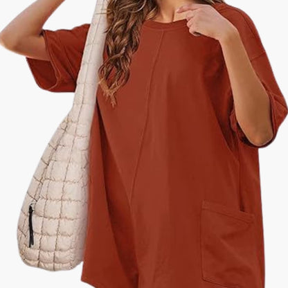 Women's Short Sleeve T-Shirt Dress Cotton Mini Pocket