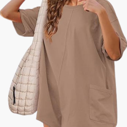 Women's Short Sleeve T-Shirt Dress Cotton Mini Pocket