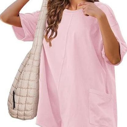 Women's Short Sleeve T-Shirt Dress Cotton Mini Pocket