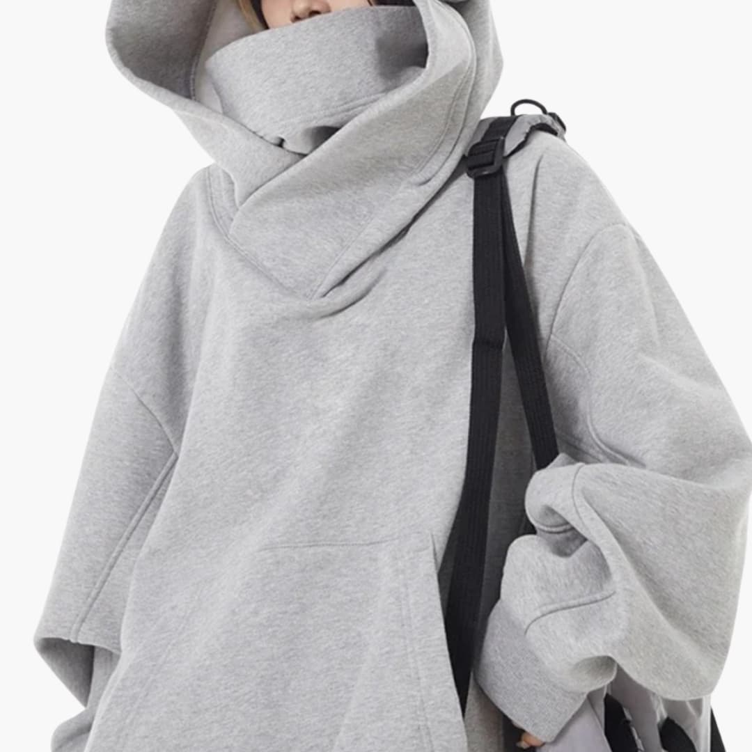 Women's Oversized High-Neck Hoodie With Front Pocket - Fashinoza