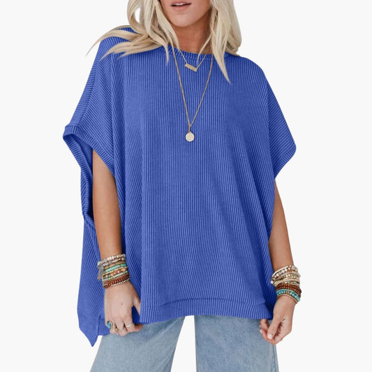Women's Short Sleeve Crew Neck T-Shirt Ribbed Cotton - Fashinoza