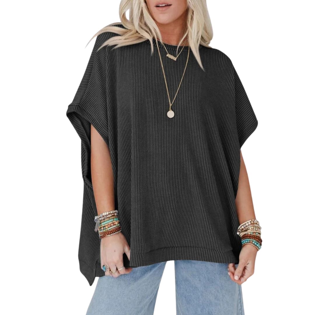 Women's Short Sleeve Crew Neck T-Shirt Ribbed Cotton