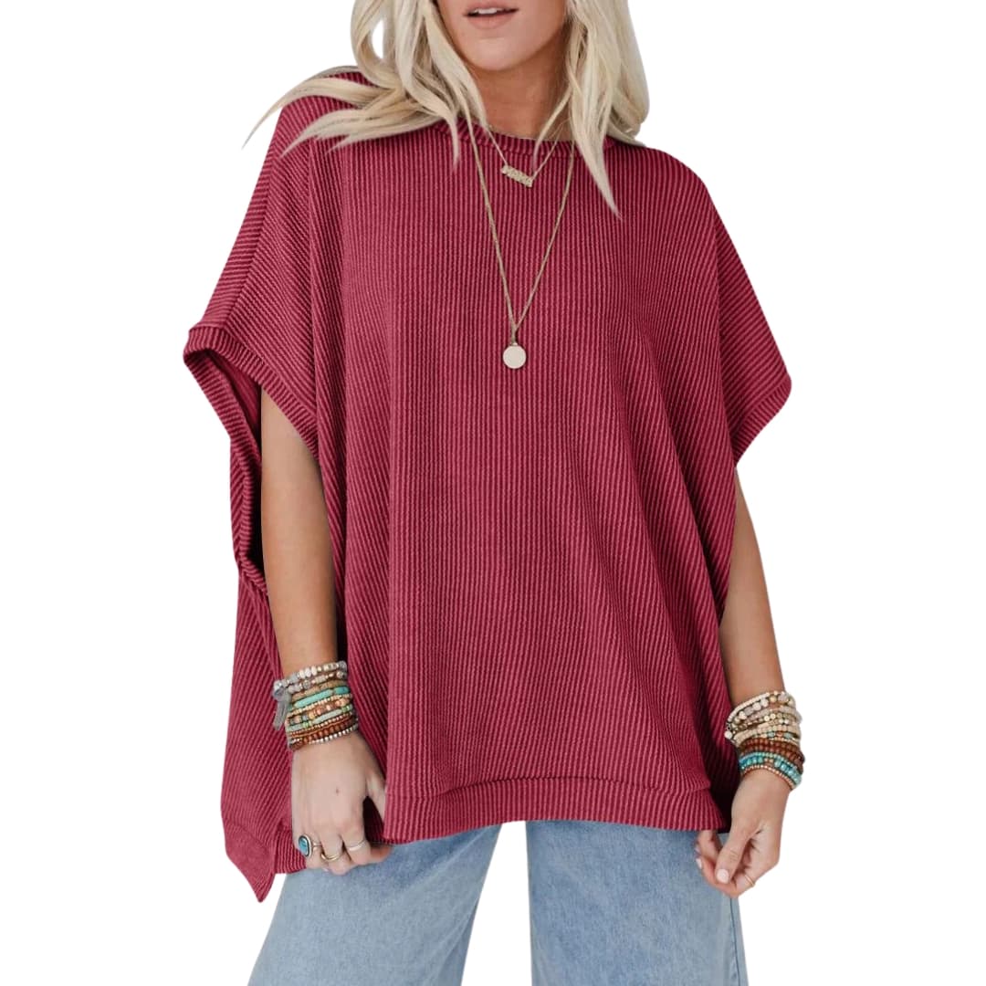 Women's Short Sleeve Crew Neck T-Shirt Ribbed Cotton