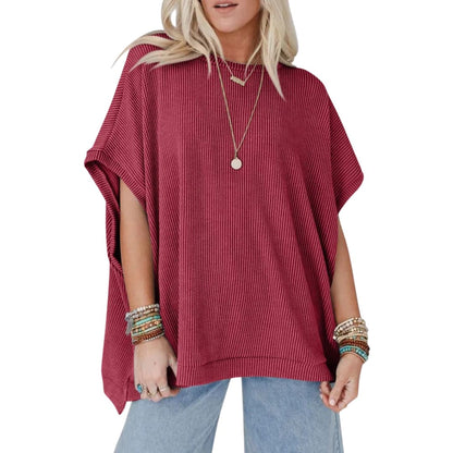 Women's Short Sleeve Crew Neck T-Shirt Ribbed Cotton