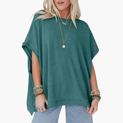 Women's Short Sleeve Crew Neck T-Shirt Ribbed Cotton