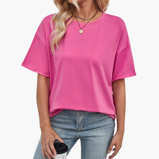 Women's Oversized T-Shirt Round Neck Cotton - Fashinoza