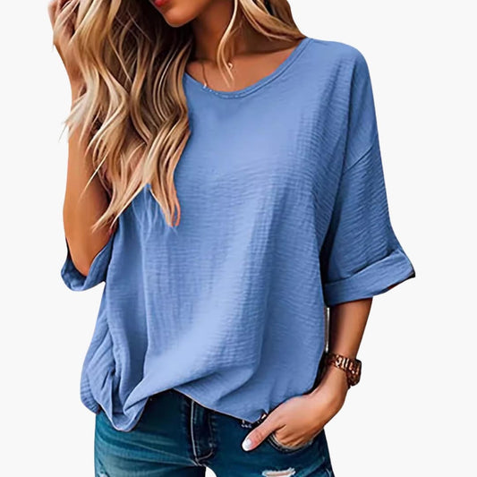 Women's Short Sleeve Crew Neck T-Shirt Oversized Textured - Fashinoza
