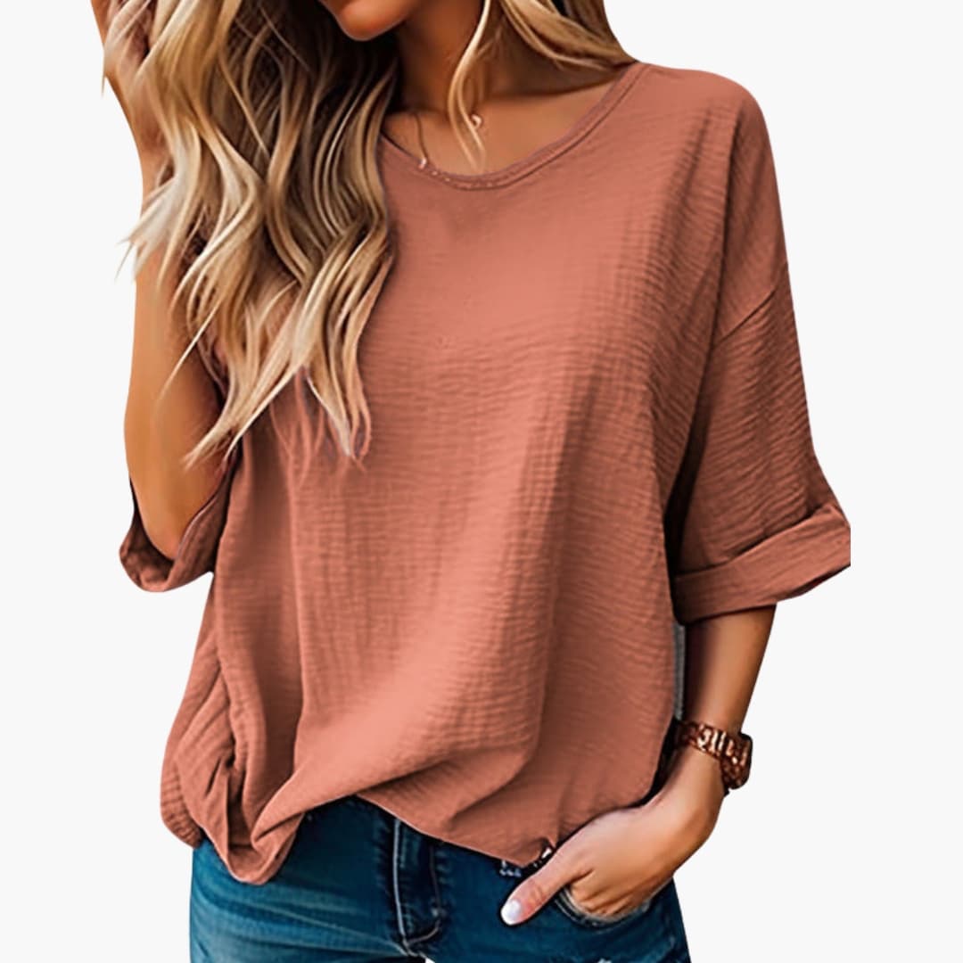 Women's Short Sleeve Crew Neck T-Shirt Oversized Textured