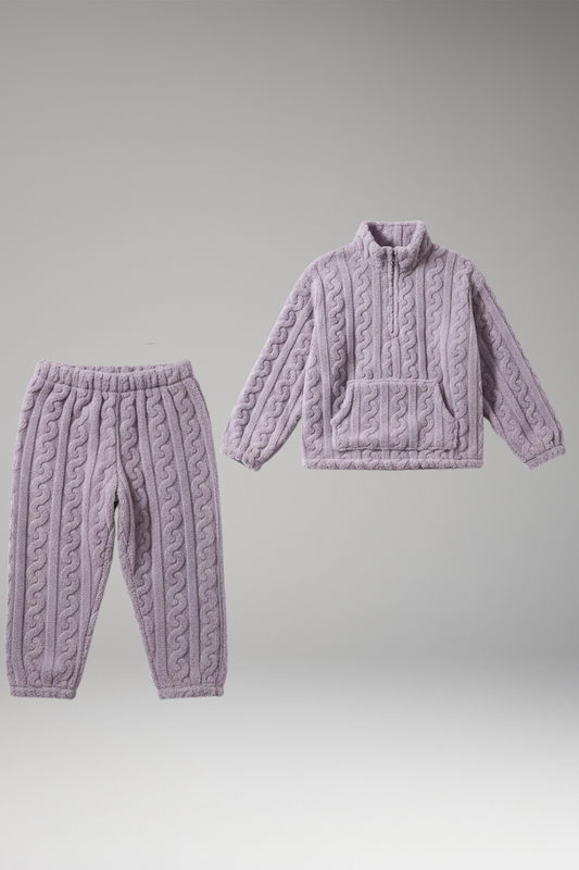 Women's Fleece Pajama Set Zipper Textured - 
Fashinoza