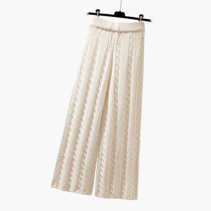 Women's Cable Knit Palazzo Pants Elastic Waistband