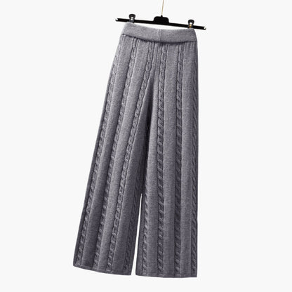 Women's Cable Knit Palazzo Pants Elastic Waistband