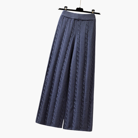 Women's Cable Knit Palazzo Pants Elastic Waistband - Fashinoza