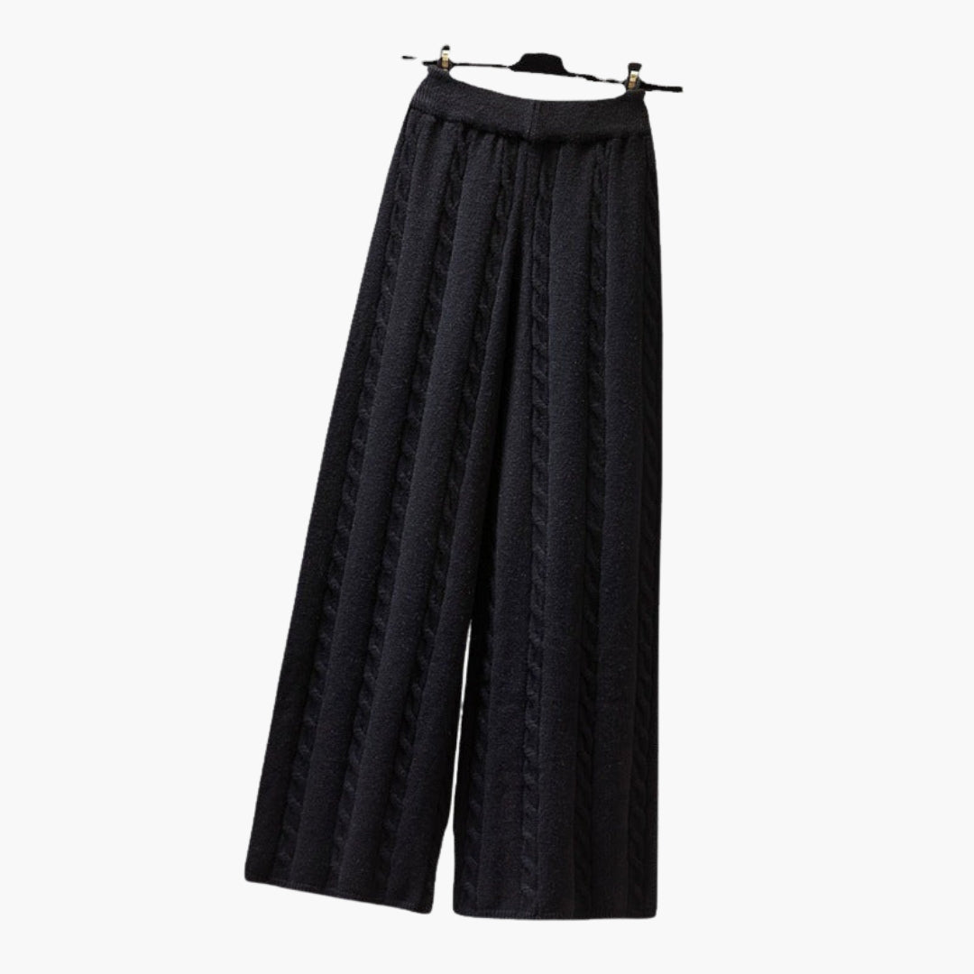 Women's Cable Knit Palazzo Pants Elastic Waistband