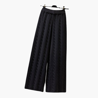 Women's Cable Knit Palazzo Pants Elastic Waistband