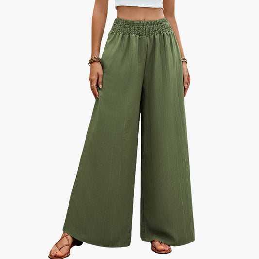 Women's Palazzo Pants Elastic Waist Straight Cut - Fashinoza