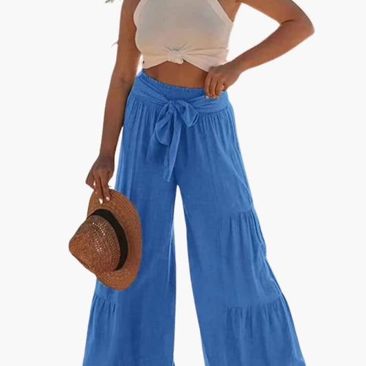 Women's Palazzo Pants Elastic Waist Tie Belt - Fashinoza