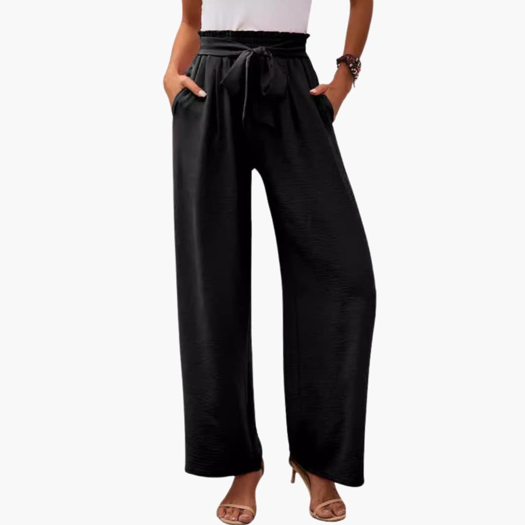 Women's Palazzo Pants Elastic Waist Wide Leg Black - Fashinoza