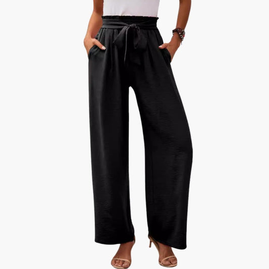 Women's Palazzo Pants Elastic Waist Wide Leg Black - Fashinoza