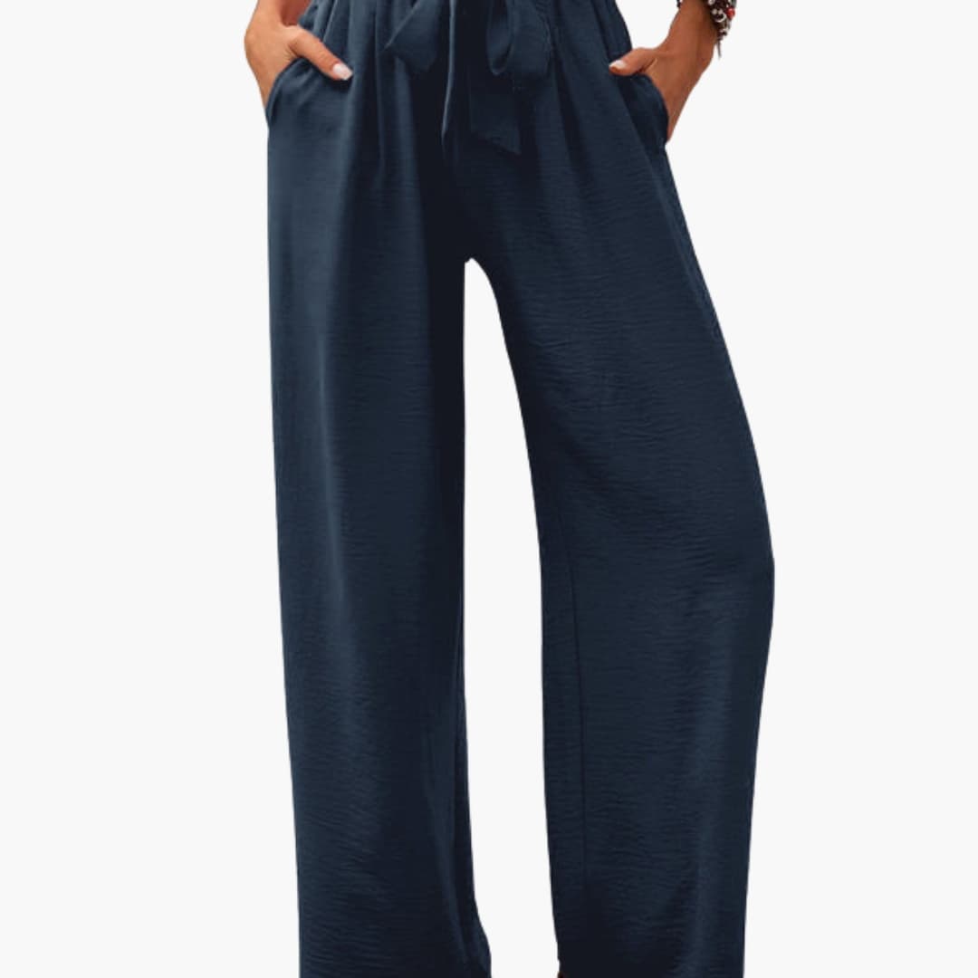 Women's Palazzo Pants Elastic Waist Wide Leg Black