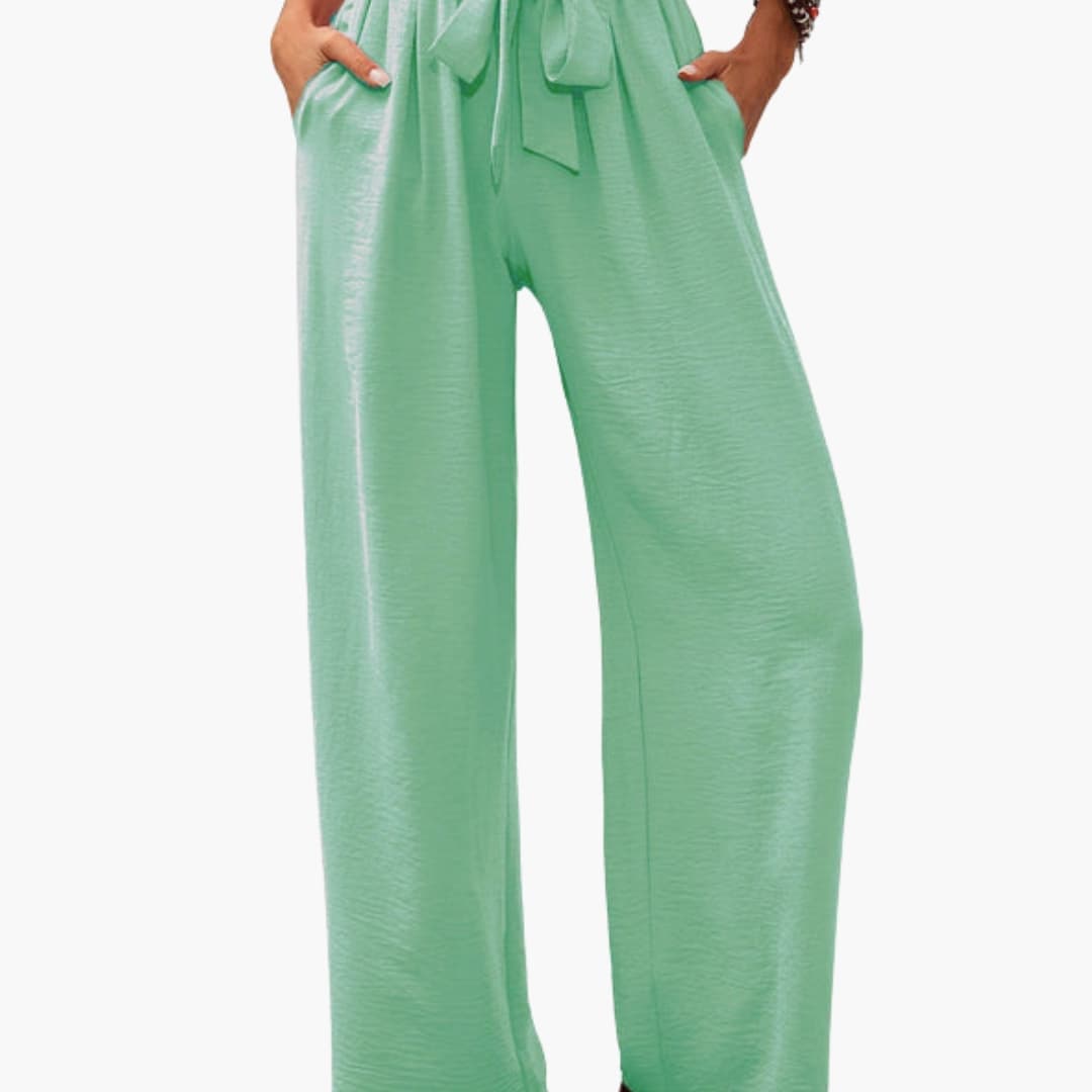 Women's Palazzo Pants Elastic Waist Wide Leg Black