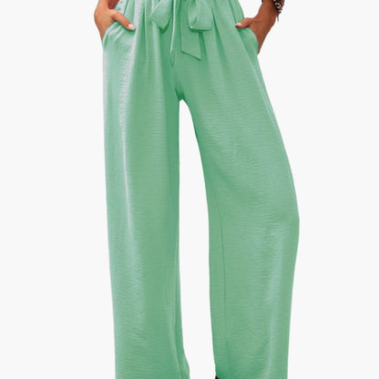 Women's Palazzo Pants Elastic Waist Wide Leg Black