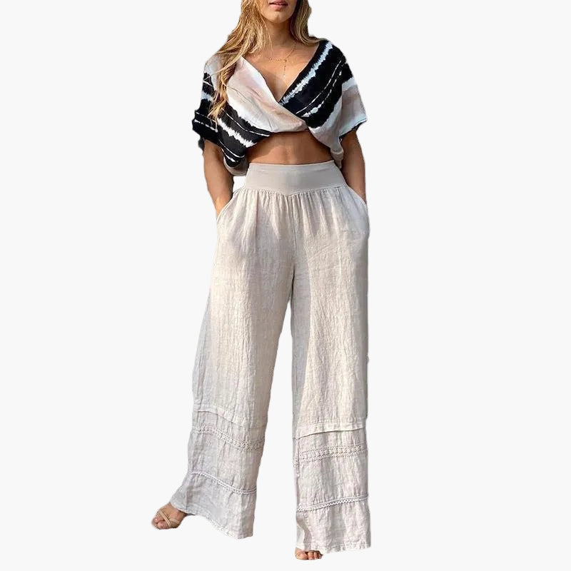 Women's Wide Leg Palazzo Pants Elastic Waistband - Fashinoza