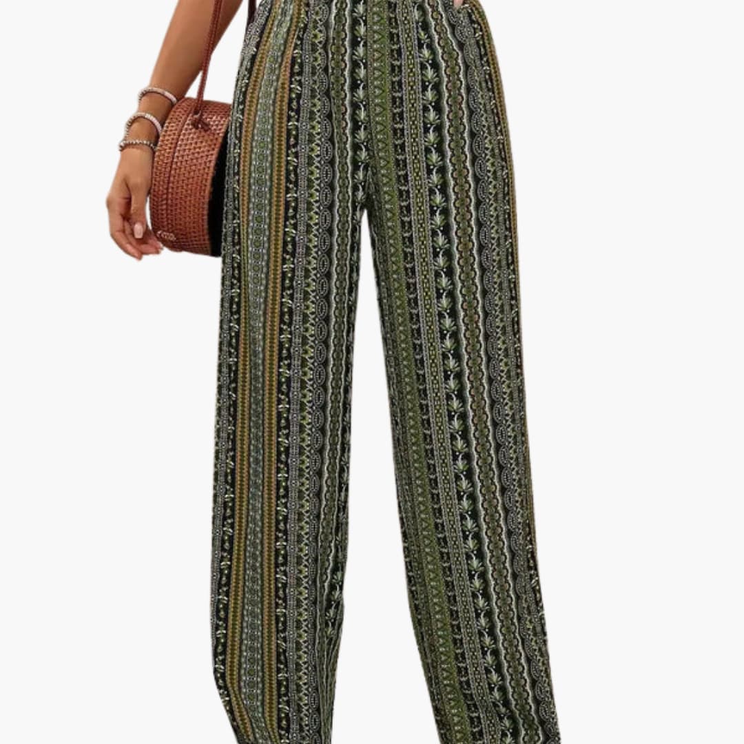 Women's Graphic Print Palazzo Pants Elastic Waistband - Fashinoza