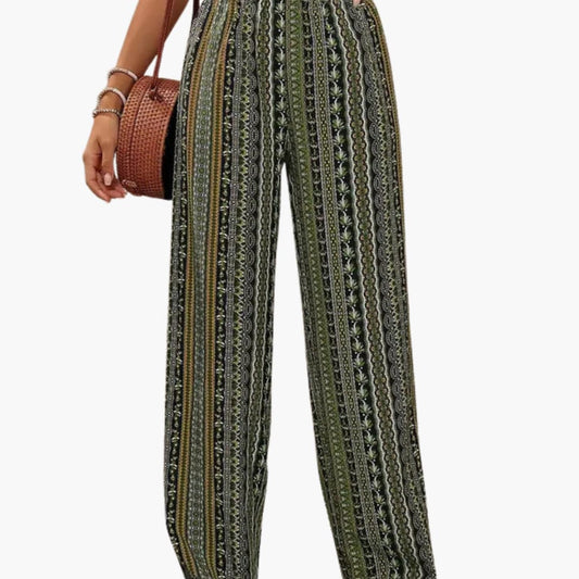 Women's Graphic Print Palazzo Pants Elastic Waistband - Fashinoza