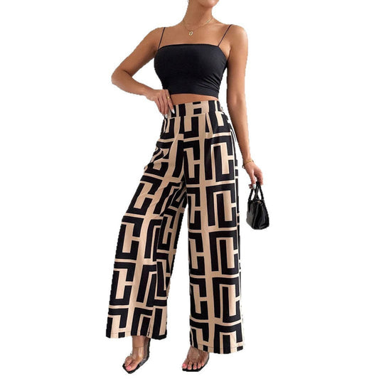 Women's Graphic Print High Waist Palazzo Pants - Fashinoza