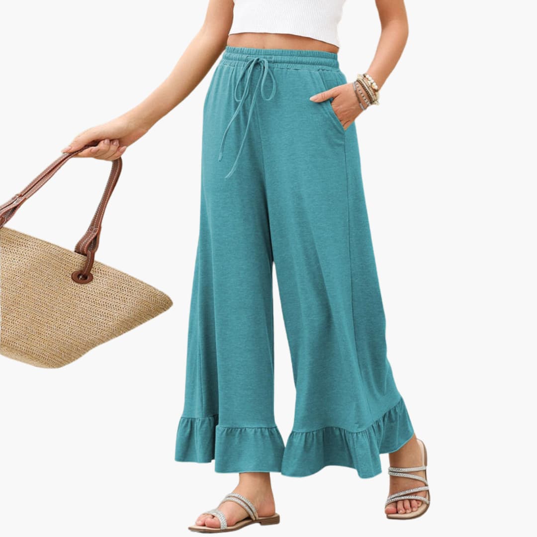 Women's Palazzo Pants Elastic Waist Ruffled Hem
