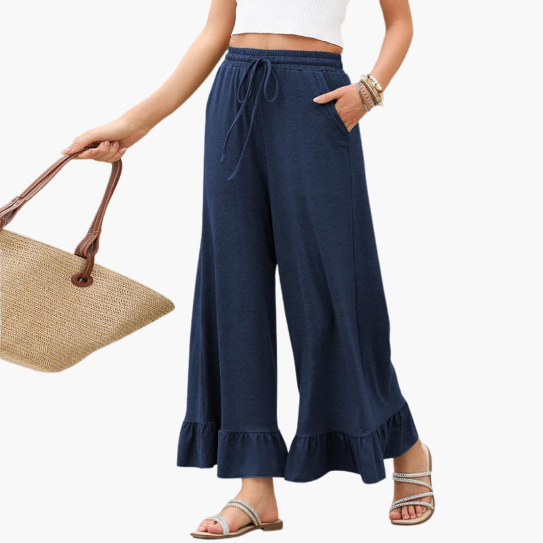 Women's Palazzo Pants Elastic Waist Ruffled Hem