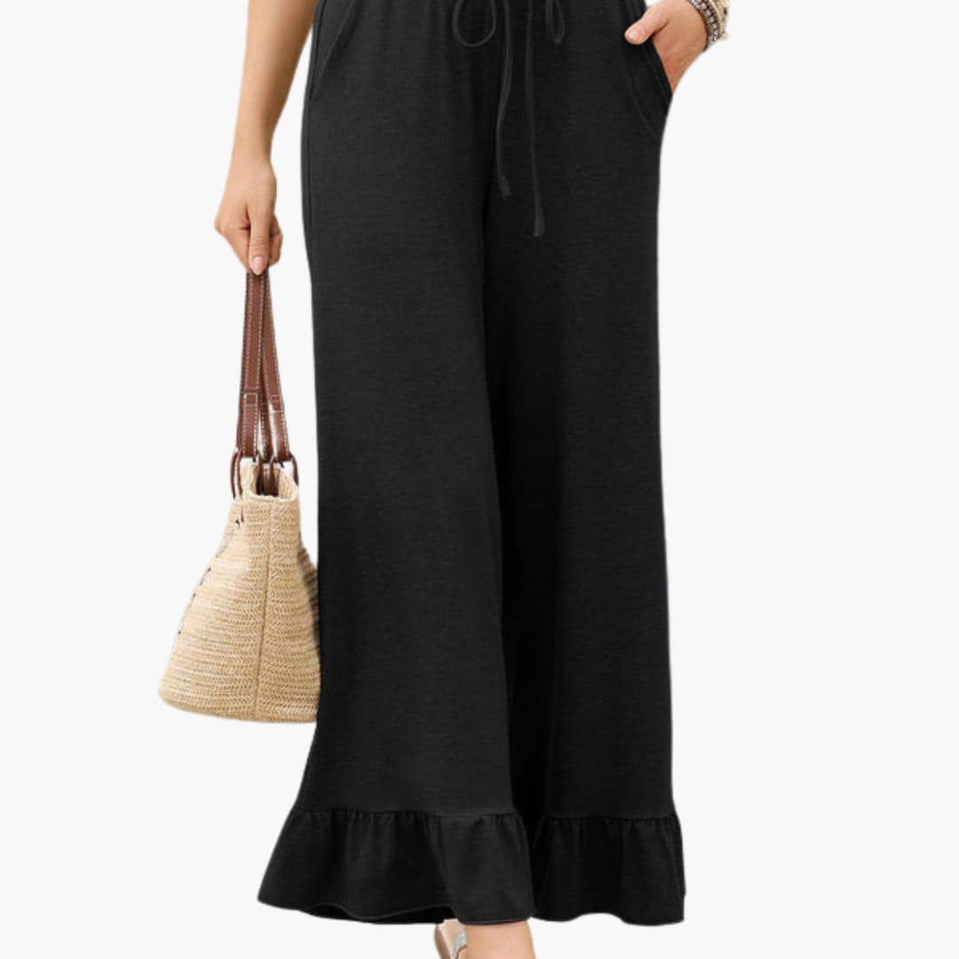 Women's Palazzo Pants Elastic Waist Ruffled Hem