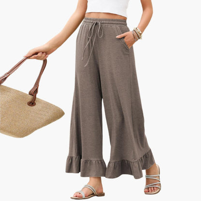 Women's Palazzo Pants Elastic Waist Ruffled Hem - Fashinoza