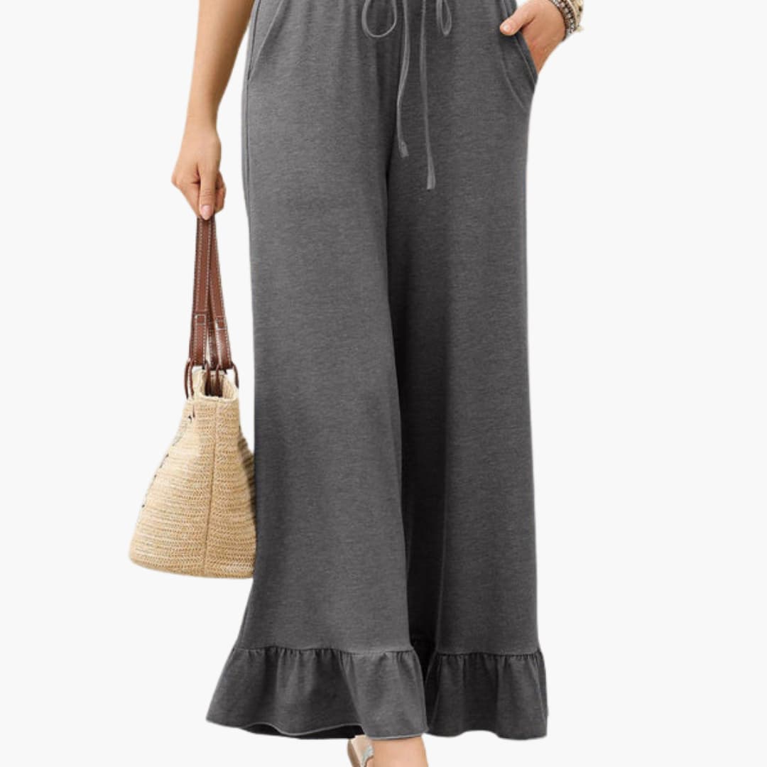 Women's Palazzo Pants Elastic Waist Ruffled Hem